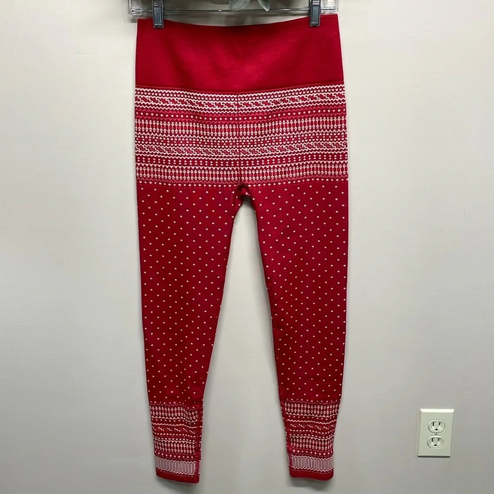 NWT Fabletics High Waisted Seamless Fair Isle Legging Red White L